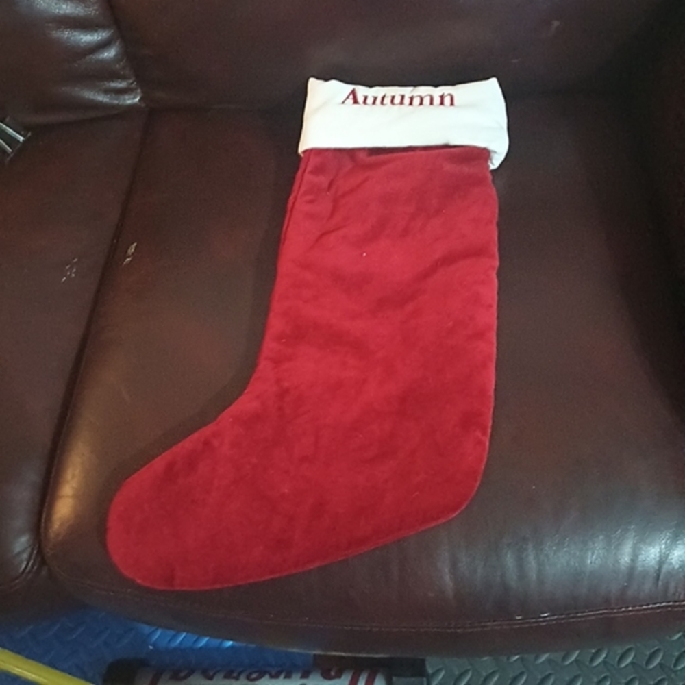 NWT Pottery Barn Classic Mediumaroon Ivory Velvet Christmas Stocking Mono Autumn